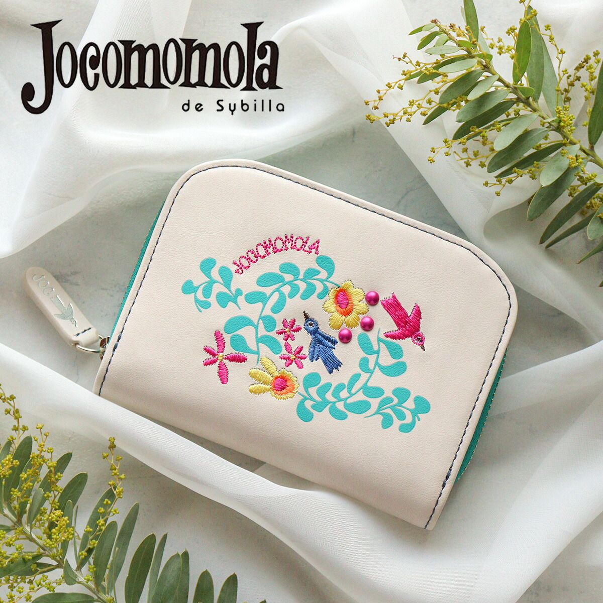 二つ折り財布 刺繍 花 jocomomola ホコモモラ タリファ 5380110 レディース 牛革 本革 ギフト プレゼント 【動画あり】【メッセージカード・ラッピング無料】