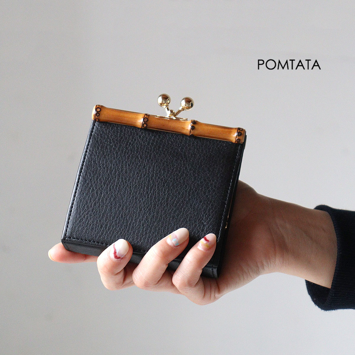 がま口財布 バンブー 竹製金具 POMTATA ポンタタ BAM SHORT WALLET 本革 牛革 P2567 日本製 【動画あり】【選べるノベルティ】