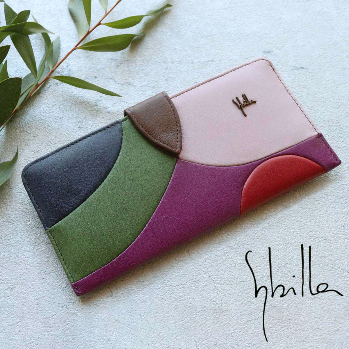 長財布 薄型 薄い 束入れ マチなし パッチワーク マルチカラー アート 牛革 sybilla シビラ カミーノ 5470504 レディース 牛革 本革 ギフト プレゼント 【メッセージカード・ラッピング無料】 11,858円