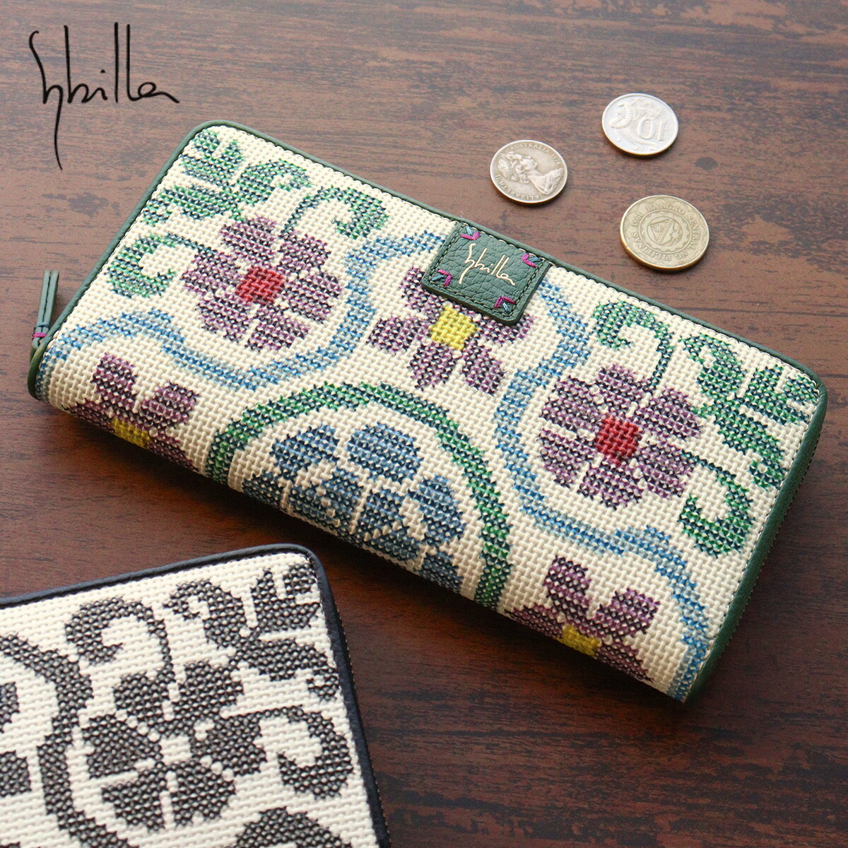 ラウンドファスナー長財布 刺繍風 プリント 花 牛革 sybilla シビラ フガール ジャガード調 ゴブラン織り調 5470562 レディース 牛革 本革 ギフト プレゼント 15,466円