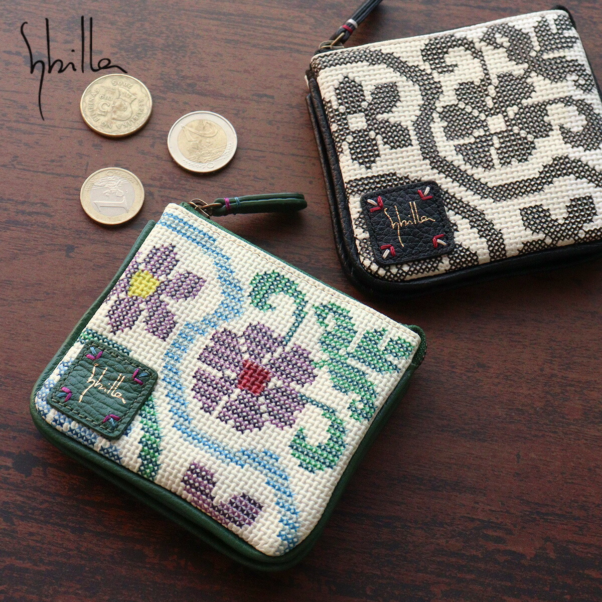楽天市場】二つ折り財布 ラウンドファスナー小銭入れ 刺繍風