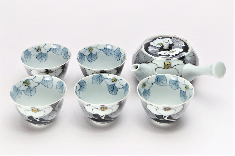 【丸兄会社制限事項大売り出し10％OFF】【波佐見焼 洸琳窯 色分山茶花 茶器仕掛ける】有田焼 波佐見焼 瀬戸もの 急須 仙茶 ゆのみ 青 手描き 茶の葉 見舞い客 今めかしい 和食器 差し上げ物 差し上げ物 内祝い 差し上げ物