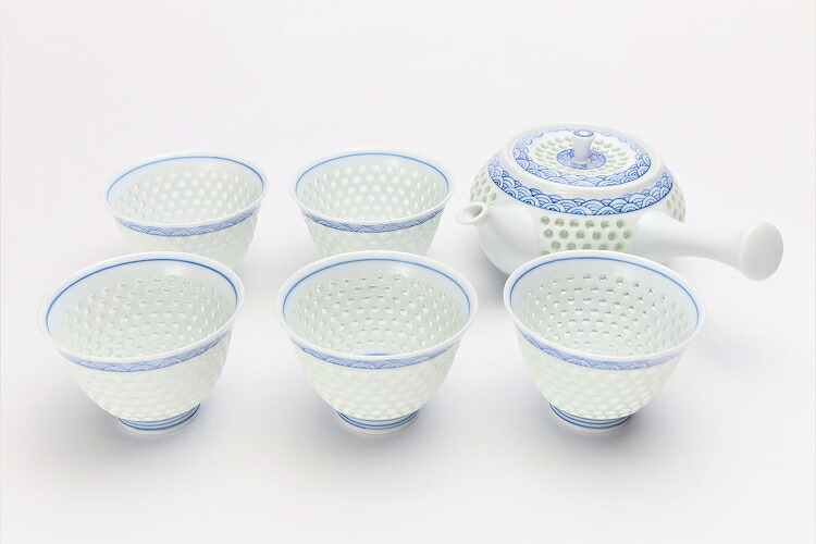 有田焼 波佐見焼 磁器 急須 仙茶 ゆのみ 青 手書き お茶 来客 おしゃれ 和食器 ギフト 引き出物 内祝い プレゼント