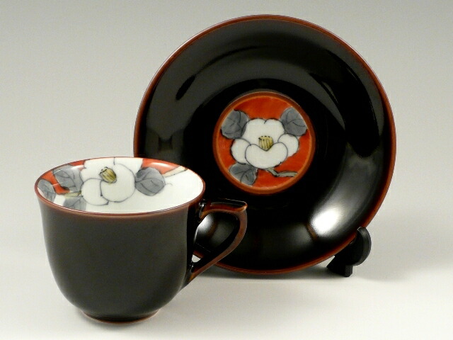 特売 有田焼 弥源次窯 プラチナ濃黒釉掛分 コーヒーカップソーサー