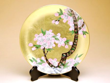 楽天市場】金欄 手飾り絵皿『 桜 』木製皿立て つき 有田焼 琥山 窯主