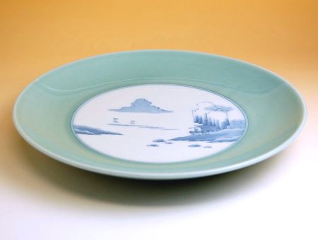 お皿 大きめ 和食器 おしゃれ 有田焼 陶磁器 日本製 青磁中山水 １０寸平皿 7,263円