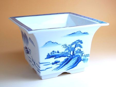 植木鉢 陶磁器 有田焼 おしゃれ 日本製 山水（小） 角型植木鉢