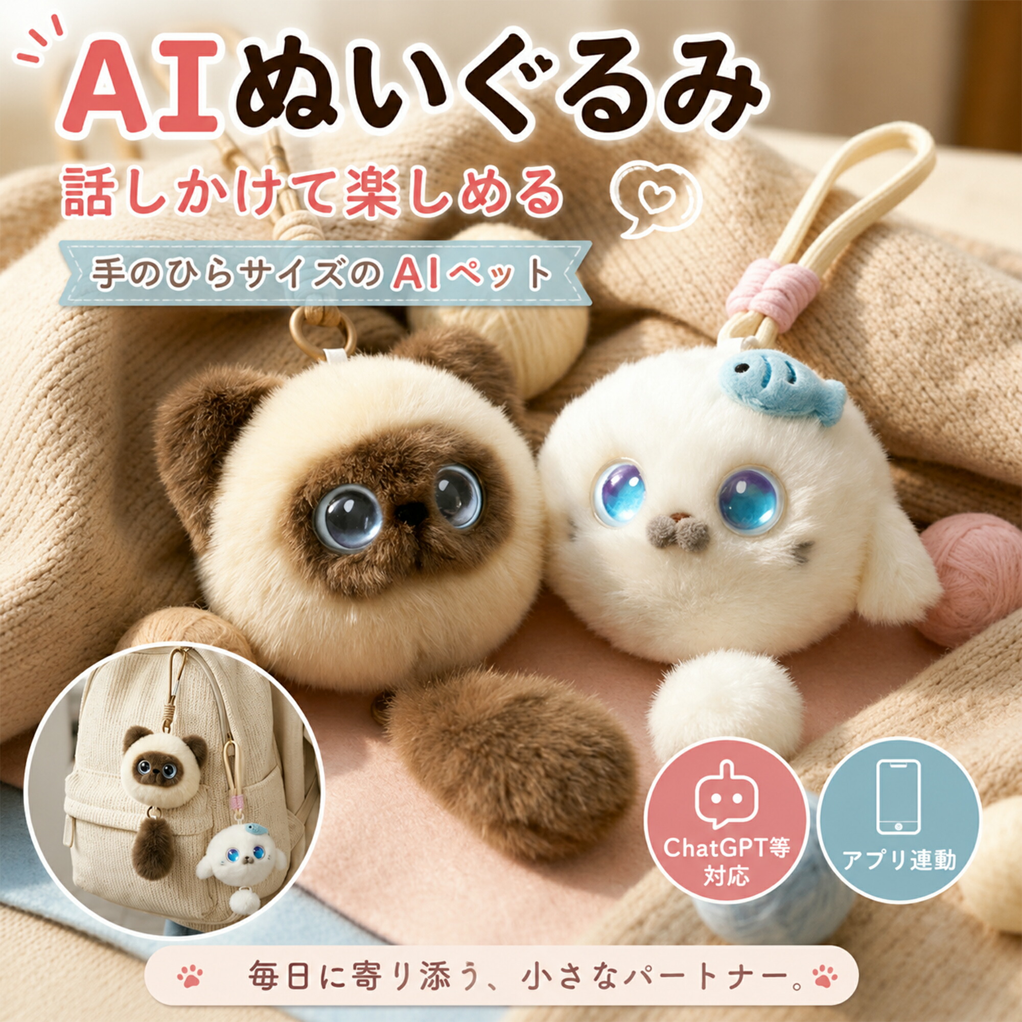 【マラソン限定10倍ポイント】【2026最新】AIぬいぐるみ しゃべるぬいぐるみ ChatGPT等対応 AIペット スマホ連動 88言語対応 音声認識 タッチ反応 Type-C充電 1200mAh 手のひらサイズ かわいい 癒しグッズ 知育 おもちゃ 誕生日 プレゼント|ARIYA
