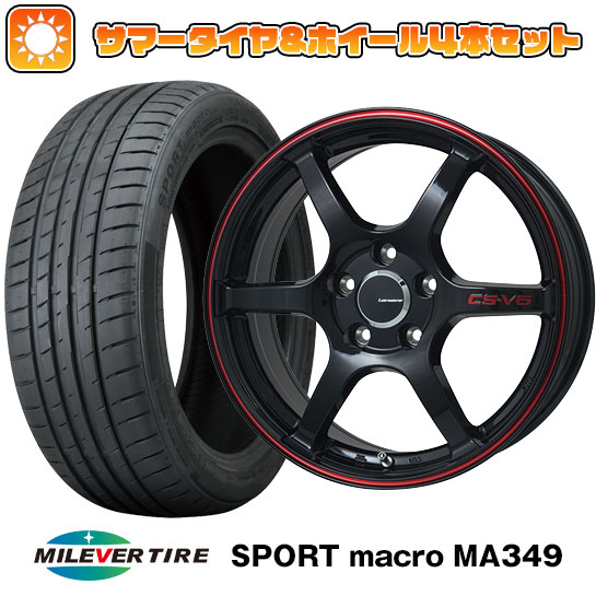 【取付対象】205/55R17 夏タイヤ ホイール４本セット (5/114車用) MILEVER スポーツマクロ MA349（限定） LEHRMEISTER CS-V6(グロスブラック/レッドライン) 17インチ【送料無料】