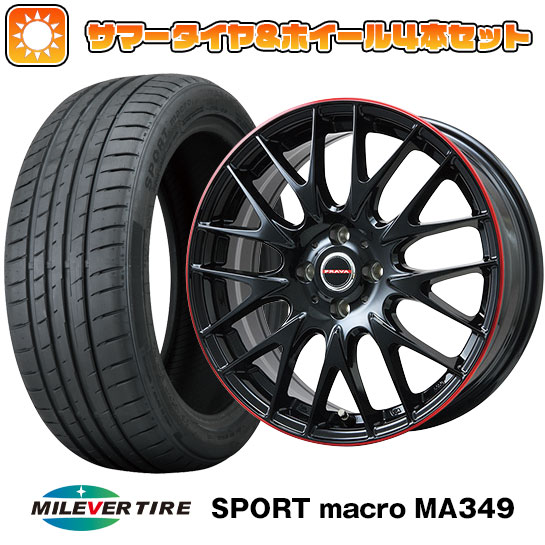 【取付対象】205/45R17 夏タイヤ ホイール４本セット フリード 5穴/114 MILEVER スポーツマクロ MA349（限定） ビッグウエイ LEYSEEN プラバ9M(グロスブラック/レッドリム) 17インチ【送料無料】