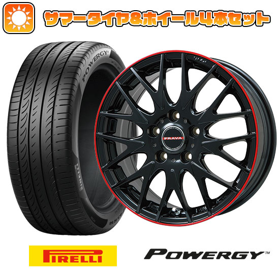 【取付対象】205/55R16 夏タイヤ ホイール4本セット PIRELLI パワジー (5/114車用) ビッグウエイ LEYSEEN プラバ9MJrII グロスブラック/レッドリム 16インチ【送料無料】