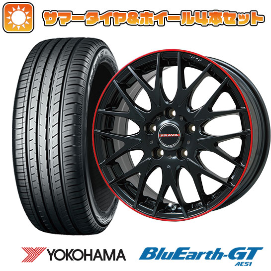 【取付対象】205/55R16 夏タイヤ ホイール4本セット YOKOHAMA ブルーアース GT AE51 (5/114車用) ビッグウエイ LEYSEEN プラバ9MJrII グロスブラック/レッドリム 16インチ【送料無料】