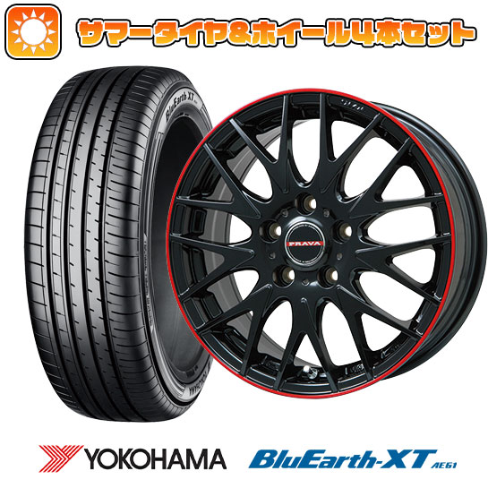 【取付対象】215/60R16 夏タイヤ ホイール4本セット YOKOHAMA ブルーアース XT AE61 (5/114車用) ビッグウエイ LEYSEEN プラバ9MJrII グロスブラック/レッドリム 16インチ【送料無料】