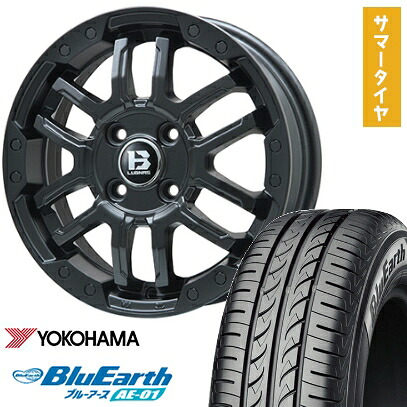 【取付対象】165/55R14 夏タイヤ ホイール4本セット YOKOHAMA ブルーアース AE-01 (軽自動車用) BIGWAY B-LUGNAS FRD(マットブラック) 14インチ【送料無料】｜アークタイヤ 店