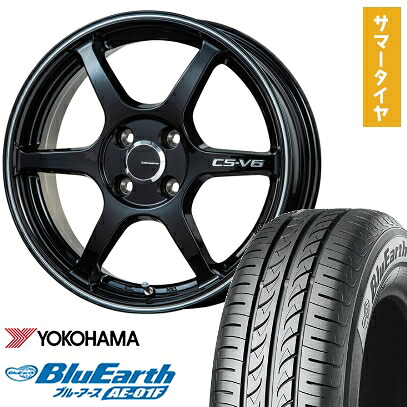 【取付対象】185/55R16 夏タイヤ ホイール4本セット YOKOHAMA ブルーアース AE-01F (4/100車用) LEHRMEISTER CS-V6(グロスブラック/ラインポリッシュ) 16インチ【送料無料】