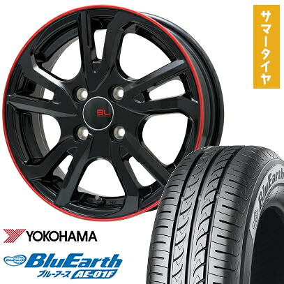 【取付対象】165/70R14 夏タイヤ ホイール4本セット YOKOHAMA ブルーアース AE-01F (4/100車用) BRANDLE-LINE レツィオ グロスブラック/レッドリム 14インチ【送料無料】