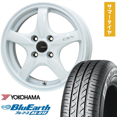 【取付対象】195/55R16 夏タイヤ ホイール4本セット YOKOHAMA ブルーアース AE-01F (4/100車用) LEHRMEISTER CS-V(ホワイト) 16インチ【送料無料】|アークタイヤ 店