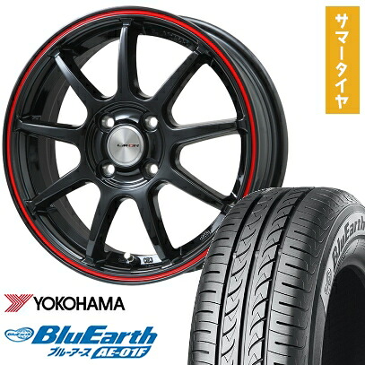 【取付対象】185/55R16 夏タイヤ ホイール4本セット YOKOHAMA ブルーアース AE-01F (4/100車用) LEHRMEISTER LMスポーツLM-QR グロスブラック/レッドライン 16インチ【送料無料】
