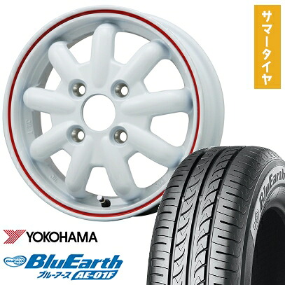 【取付対象】165/70R14 夏タイヤ ホイール4本セット YOKOHAMA ブルーアース AE-01F (4/100車用) BRANDLE-LINE ストレンジャーKST-9改(ホワイトレッドライン) 14インチ【送料無料】