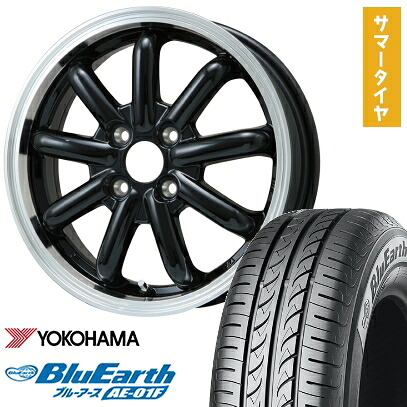 【取付対象】165/70R14 夏タイヤ ホイール4本セット YOKOHAMA ブルーアース AE-01F (軽自動車用) BRANDLE-LINE ストレンジャーKST-9改 ブラック/リムポリッシュ 14インチ【送料無料】｜アークタイヤ 店