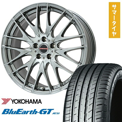 【取付対象】215/40R18 夏タイヤ ホイール4本セット YOKOHAMA ブルーアース GT AE51 (5/100車用) BIGWAY LEYSEEN プラバ9M(クロームハイパーシルバー) 18インチ【送料無料】