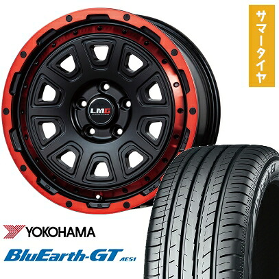 【取付対象】205/65R16 夏タイヤ ホイール4本セット ヤリスクロス YOKOHAMA ブルーアース GT AE51 LEHRMEISTER LMG DS-10 マットブラック/レッドリム 16インチ【送料無料】