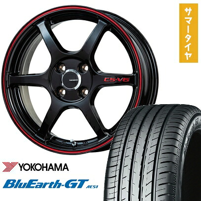 【取付対象】175/60R16 夏タイヤ ホイール4本セット YOKOHAMA ブルーアース GT AE51 (4/100車用) LEHRMEISTER CS-V6(グロスブラック/レッドライン) 16インチ【送料無料】