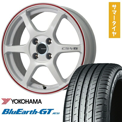【取付対象】205/50R17 夏タイヤ ホイール4本セット YOKOHAMA ブルーアース GT AE51 (5/100車用) LEHRMEISTER CS-V6(ホワイト/レッドライン) 17インチ【送料無料】｜アークタイヤ 店