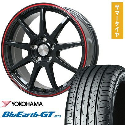 【取付対象】215/40R18 夏タイヤ ホイール4本セット YOKOHAMA ブルーアース GT AE51 (5/114車用) LEHRMEISTER LMスポーツLM-QR グロスブラック/レッドライン 18インチ【送料無料】｜アークタイヤ 店