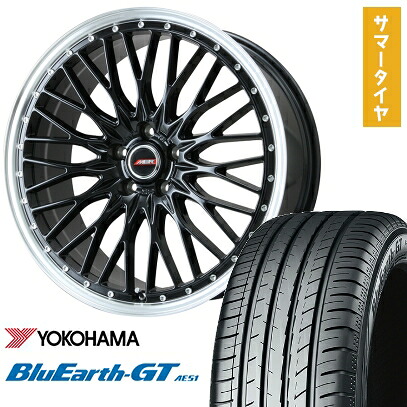 【取付対象】225/45R18 夏タイヤ ホイール4本セット YOKOHAMA ブルーアース GT AE51 (5/114車用) PREMIX MER PROMESH グロスブラック/リムポリッシュ 18インチ【送料無料】|アークタイヤ 店