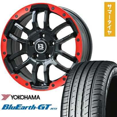 【取付対象】225/45R18 夏タイヤ ホイール4本セット YOKOHAMA ブルーアース GT AE51 (5/114車用) BIGWAY B-LUGNAS FRD(マットブラック/レッドリム) 18インチ【送料無料】