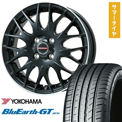 【取付対象】185/65R15 夏タイヤ ホイール４本セット フリード 5穴/114 YOKOHAMA ブルーアース GT AE51 ビッグウエイ LEYSEEN プラバ9MJrII グロスブラック/リムポリッシュ 15インチ【送料無料】｜アークタイヤ 店