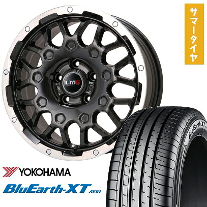 【取付対象】225/65R17 夏タイヤ ホイール4本セット YOKOHAMA ブルーアース XT AE61 (5/114車用) LEHRMEISTER LMG MS-9W ブラック/ブラッククリアリム 17インチ【送料無料】