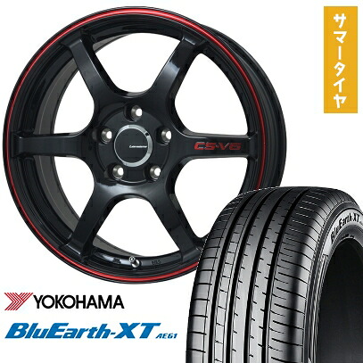 【取付対象】215/60R17 夏タイヤ ホイール4本セット YOKOHAMA ブルーアース XT AE61 (5/114車用) LEHRMEISTER CS-V6(グロスブラック/レッドライン) 17インチ【送料無料】