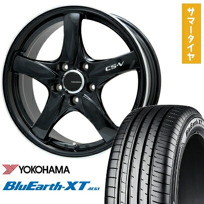 【取付対象】215/60R16 夏タイヤ ホイール4本セット YOKOHAMA ブルーアース XT AE61 (5/114車用) LEHRMEISTER CS-V(グロスブラック/リムポリッシュ) 16インチ【送料無料】
