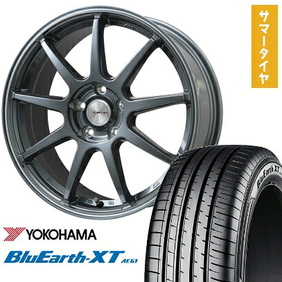 【取付対象】215/60R16 夏タイヤ ホイール4本セット YOKOHAMA ブルーアース XT AE61 (5/114車用) LEHRMEISTER LMスポーツLM-QR ガンメタ/ラインポリッシュ 16インチ【送料無料】