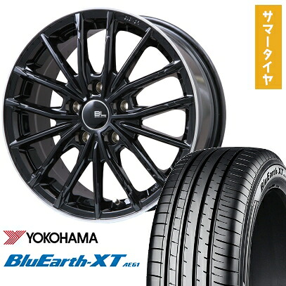 【取付対象】215/50R18 夏タイヤ ホイール4本セット YOKOHAMA ブルーアース XT AE61 (5/114車用) BRANDLE-LINE DF-10M グロスブラック/リムポリッシュ 18インチ【送料無料】