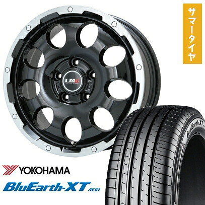 【取付対象】215/50R18 夏タイヤ ホイール4本セット YOKOHAMA ブルーアース XT AE61 (5/114車用) LEHRMEISTER LMG CS-9 ブラック/ブラッククリアリム 18インチ【送料無料】｜アークタイヤ 店