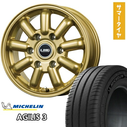【取付対象】215/60R17 夏タイヤ ホイール4本セット ハイエース200系 MICHELIN アジリス3 109/107T LEHRMEISTER LMG MOS-9(ゴールド) 17インチ【送料無料】