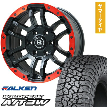 【取付対象】285/70R17 夏タイヤ ホイール4本セット FALKEN ワイルドピーク A/T3W (6/139車用) BIGWAY B-LUGNAS FRD(マットブラック/レッドリム) 17インチ【送料無料】｜アークタイヤ 店 175,900円