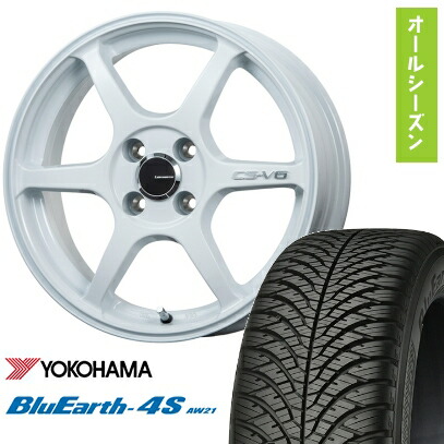【取付対象】155/65R14 オールシーズンタイヤ ホイール4本セット N-BOX タントカスタム ワゴンR YOKOHAMA ブルーアース 4S AW21 オールシーズン LEHRMEISTER CS-V6(ホワイト) 14インチ【送料無料】