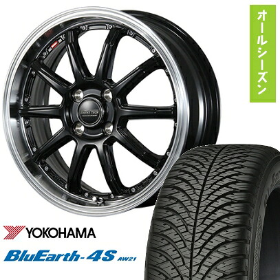 【取付対象】165/55R15 オールシーズンタイヤ ホイール4本セット YOKOHAMA ブルーアース 4S AW21 オールシーズン (軽自動車用) BLEST バーンズテック S10-DP 15インチ【送料無料】｜アークタイヤ 店 65,725円