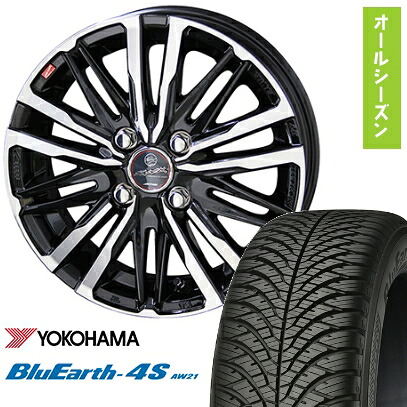 【取付対象】165/55R15 オールシーズンタイヤ ホイール4本セット YOKOHAMA ブルーアース 4S AW21 オールシーズン (軽自動車用) KYOHO スマック クレスト 15インチ【送料無料】