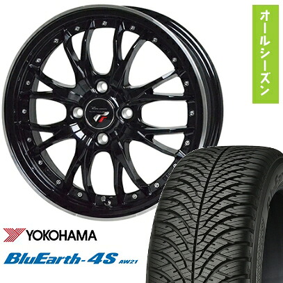 【取付対象】155/65R14 オールシーズンタイヤ ホイール４本セット 軽自動車用（N-BOX タント スペーシア） YOKOHAMA ブルーアース 4S AW21 オールシーズン ホットスタッフ プレシャス HM-3 14インチ【送料無料】