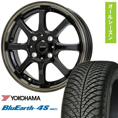 【取付対象】155/65R14 オールシーズンタイヤ ホイール４本セット 軽自動車用（N-BOX タント スペーシア） YOKOHAMA ブルーアース 4S AW21 オールシーズン ホットスタッフ ジースピード P-08 14インチ【送料無料】