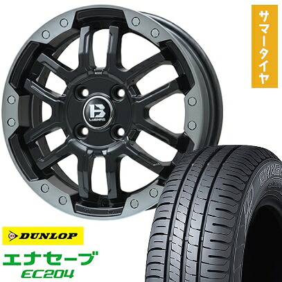 【取付対象】165/65R15 夏タイヤ ホイール4本セット DUNLOP エナセーブ EC204 (軽自動車用) BIGWAY B-LUGNAS FRD(マットブラック/ブラッククリアリム) 15インチ【送料無料】