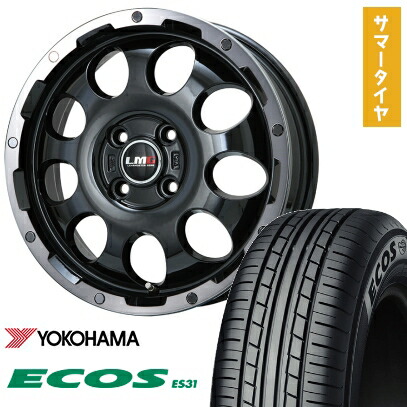 【取付対象】165/55R15 夏タイヤ ホイール4本セット N-BOX タント ワゴンR YOKOHAMA エコス ES31 LEHRMEISTER LMG CS-9 ブラック/ブラッククリアリム 15インチ【送料無料】