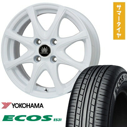 【取付対象】165/50R15 夏タイヤ ホイール4本セット エブリイワゴン YOKOHAMA エコス ES31 PREMIX アマルフィV Jr(ホワイト) 15インチ【送料無料】|アークタイヤ 店