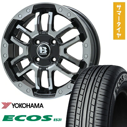 【取付対象】165/55R15 夏タイヤ ホイール4本セット YOKOHAMA エコス ES31 (軽自動車用) BIGWAY B-LUGNAS FRD(ブラックポリッシュ/ブラッククリア) 15インチ【送料無料】