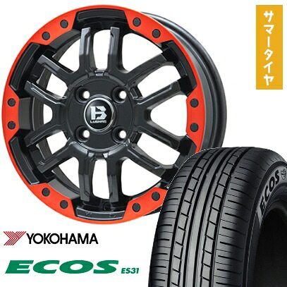 【取付対象】165/50R15 夏タイヤ ホイール4本セット エブリイワゴン YOKOHAMA エコス ES31 BIGWAY B-LUGNAS FRD(マットブラック/レッドリム) 15インチ【送料無料】